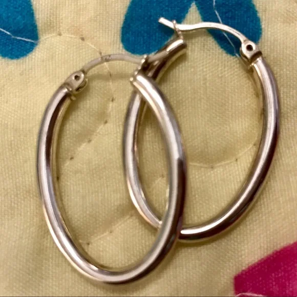 Sterling Silver 925 Oblong Hoop Earrings - Picture 2 of 2
